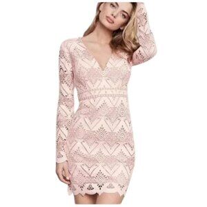 Stylestalker Elora Light Pink Lace Long Sleeve Open Back Mini Dress, Size S